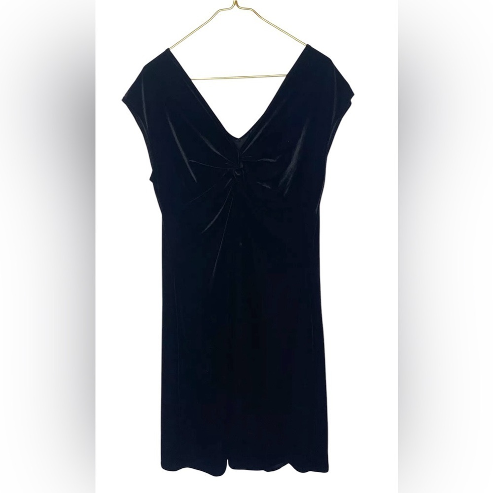 Tiana B. Classy Chic Black Twist Front Velour V-Neck Cocktail Dress Women’s XL